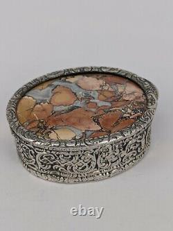 1893 Victorian Silver box with a set stone into the top by Levi & Salaman B'ham