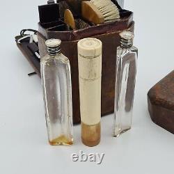 Antique Travel Vanity Box Sterling Silver Top Bottles And Lots Of Accessories