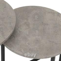 Concrete Effect Top & Black Nest Of Tables (Set Of 3) Dia 50cm x H50cm ATHENA