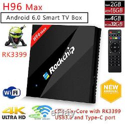 H96 MAX 4GB/32GB DDR3 RK3399 6 Core Smart TV Box Android 6.0 4K Set Top Box WiFi