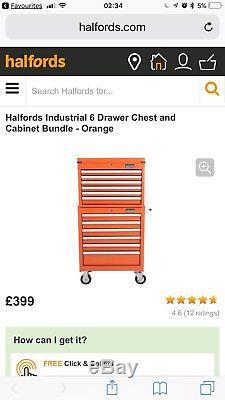 Halfords Industrial Orange Tool Box Chest Set Roll Cab and Top Box