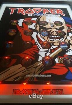 Iron Maiden Trooper Beer 16 Bottle Top SET + Trooper Board In Glass box with Led