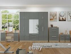 JUMBO GREY 6 door top box FULL bedroom set, wardrobe, chest, dresser, 2x bedside