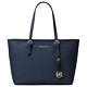 Michael Kors 100% Jet Set Travel Saffiano Leather Top Zip Tote Navy Boxed