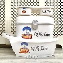 Personalised Baby Box, Baby Bath and top tail tray Dumbo