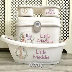 Personalised Baby Box, Bath and top tail tray Flopsy Bunny