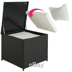 Rattan Seating Set 6PC 2 Sofas 1 Table Glass Top 1 Storage Box Cushions Black
