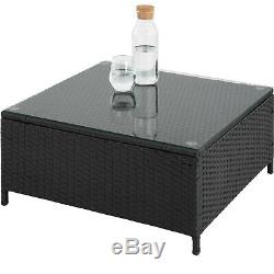 Rattan Seating Set 6PC 2 Sofas 1 Table Glass Top 1 Storage Box Cushions Black