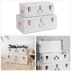 Storage Box Vintage Trunk Chest Metal White Rose Gold Set Of 2 NEW Top Quality