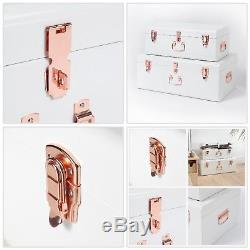 Storage Box Vintage Trunk Chest Metal White Rose Gold Set Of 2 NEW Top Quality