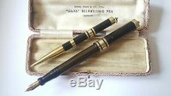 Swan Mabie Todd Ring Top Gold Bands Fountain Pen & Pencil Set Serviced Boxed