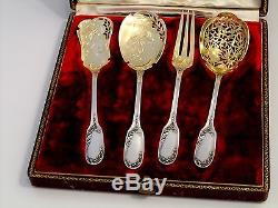 TOP French All Sterling Silver Vermeil Dessert Set 4 pc box Musical Instruments
