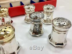 Vintage Cartier Salt & Pepper Shaker Set of 8 Sterling Silver Gilt Top With Box