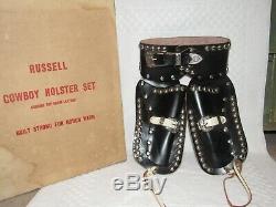 1950 Russell Cowboy Holster Set 97bw Véritable Cuir Pleine Fleur Dans Boîte D'origine