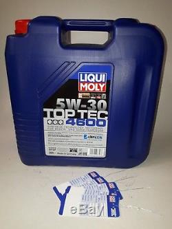 20 Litres De Liquide Liqui Moly Top Tec 4600 5w-30 LM 3757 Inkl. 5 Ölzettel