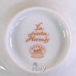 2 x Tasse à thé Siesta en porcelaine Hermes avec soucoupe et couvercle jaunes avec boîte
