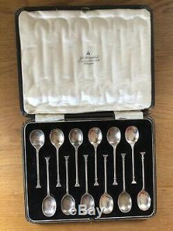 Art Déco Ensemble De 12 Boxed Seal Top Tea Spoons Birmingham 1924