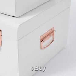 Boîte De Rangement Vintage Coffre Coffre Métal Blanc Rose Or Ensemble De 2 Nouveau Top Qualité