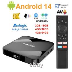 Boîtier TV Android 14 8K HD Smart Set Top Box avec double WIFI & télécommande vocale