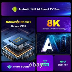 Boîtier TV pour Android 14 Décodeur 8K Lecteur multimédia HD WiFi6 BT5.4 (4GB 32GB UK)