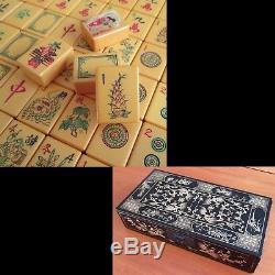 Boussole Top Sprout Bam Bakélite Chinoise, 152 Tuiles Vtg Mahjong Set Mah Jongg Box