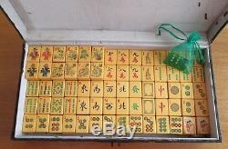 Boussole Top Sprout Bam Bakélite Chinoise, 152 Tuiles Vtg Mahjong Set Mah Jongg Box