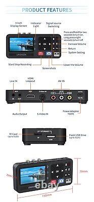 Convertisseur VHS vers numérique avec écran, AV, VHS, DVD, HI8, caméscope, boîtier décodeur