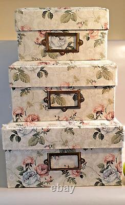Ensemble De 3 Arge Vintage Empilable Boîtes De Rangement Rembourrées En Tissu Floral Haut Mint Cond