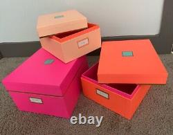 Ensemble de 3 boîtes de rangement emboîtées décoratives Kate Spade rose néon orange pêche NWT