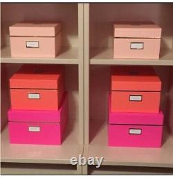 Ensemble de 3 boîtes de rangement emboîtées décoratives Kate Spade rose néon orange pêche NWT