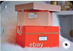 Ensemble de 3 boîtes de rangement emboîtées décoratives Kate Spade rose néon orange pêche NWT