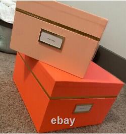 Ensemble de 3 boîtes de rangement emboîtées décoratives Kate Spade rose néon orange pêche NWT