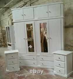 Fabriqué À La Main (blanc) Quad+top Box & X2 Bedside Cabinet Set Not Flat-pack