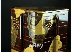 Japon Antique Ventilateur Pliant Table Top Coffret Laque 5 Coffret Cadeau Makie Vintage