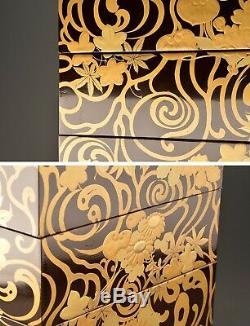 Japon Or Antique Chrysanthem Makie Table Vernis Box Cabinet Coffret Cadeau