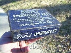 Original Ford Motor Co. Boîte D’étain Kit D’urgence Peut Outil Auto Bouchons Ampoule Vintage
