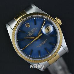 Rolex Datejust 16233 Set Complet Box Papiere 1993 Blau Top Bleu 36mm Saphirglas 18k