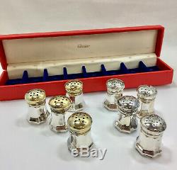 Vintage Cartier Salt & Pepper Shaker Set De 8 Sterling Silver Gilt Top Box Avec